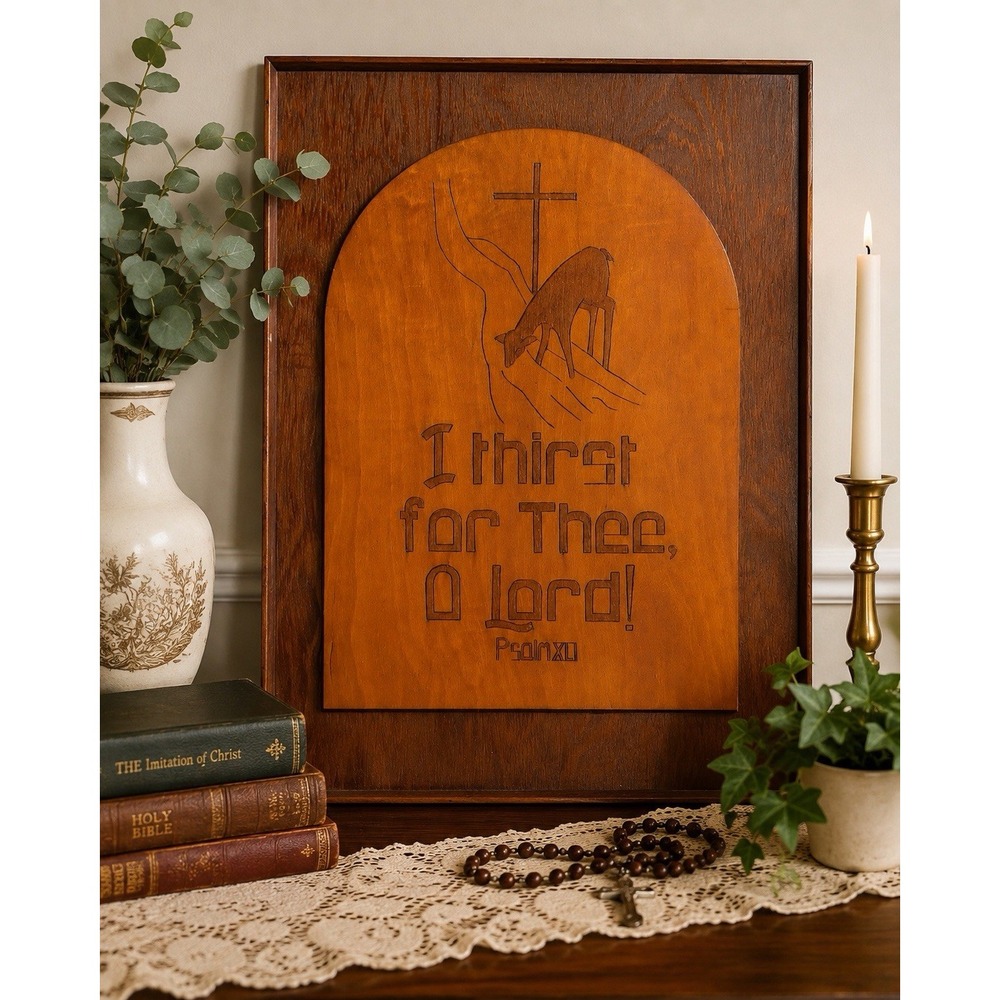 Hart/Deer Religious Wooden Plaque – "I Thirst for Thee, O Lord!" – Psalm XLI